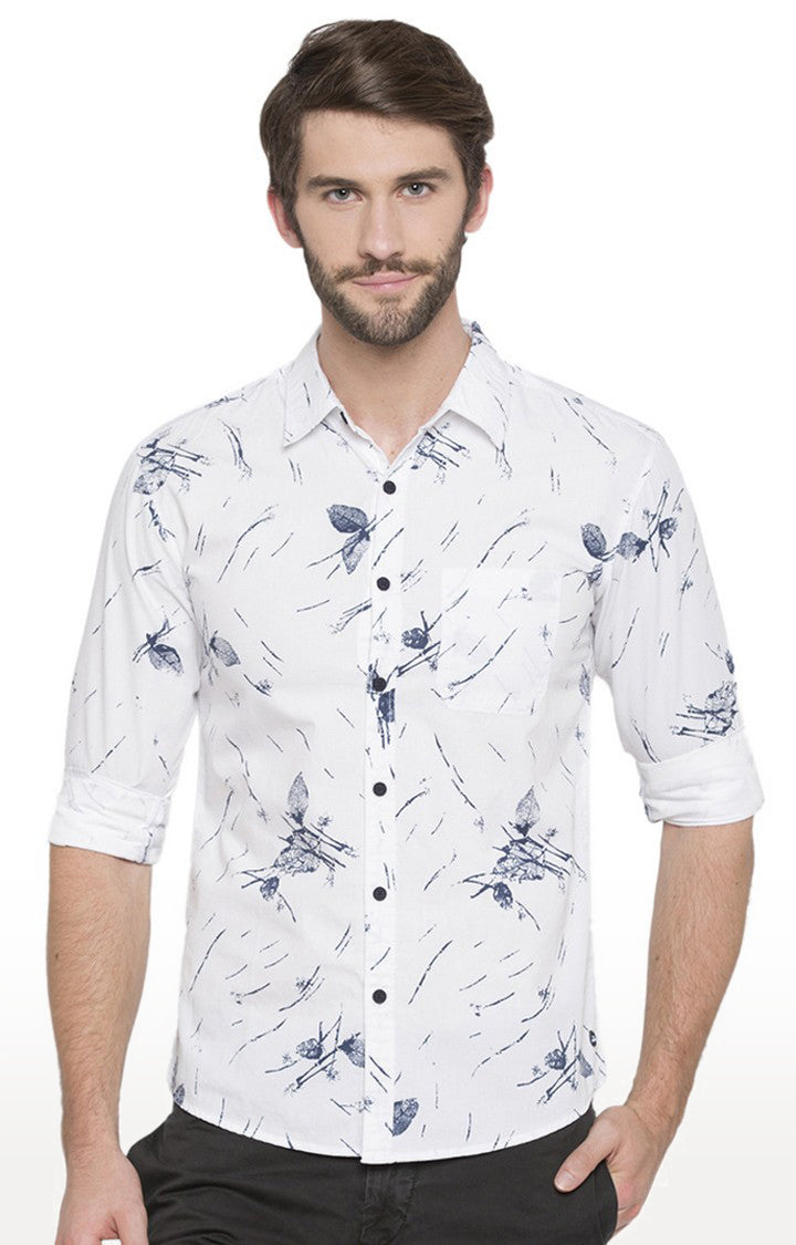 Spykar Men'S White Cotton Printed Casual Shirts