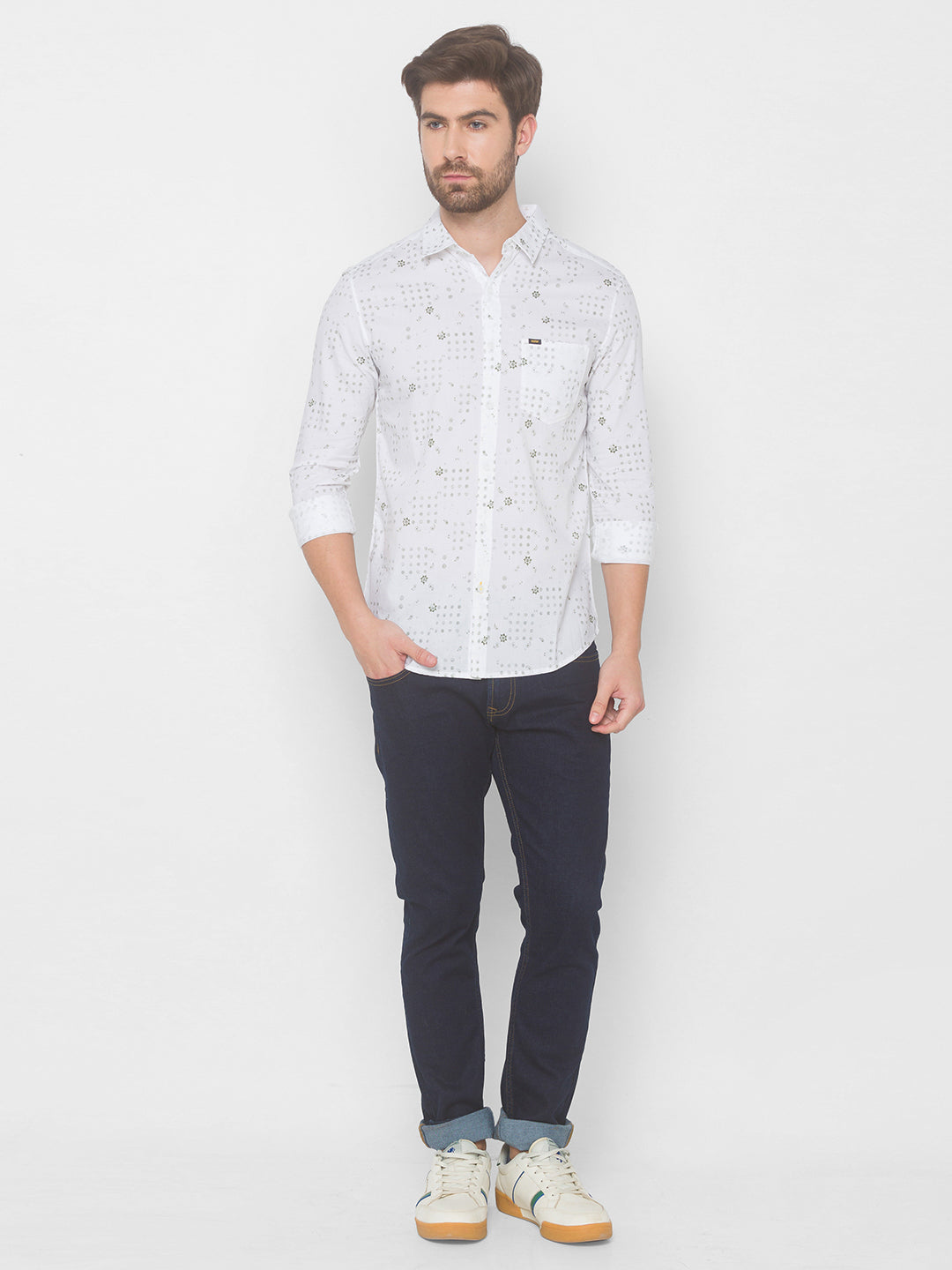 Spykar Slim Fit Men White Cotton Shirts (Uniqlo)