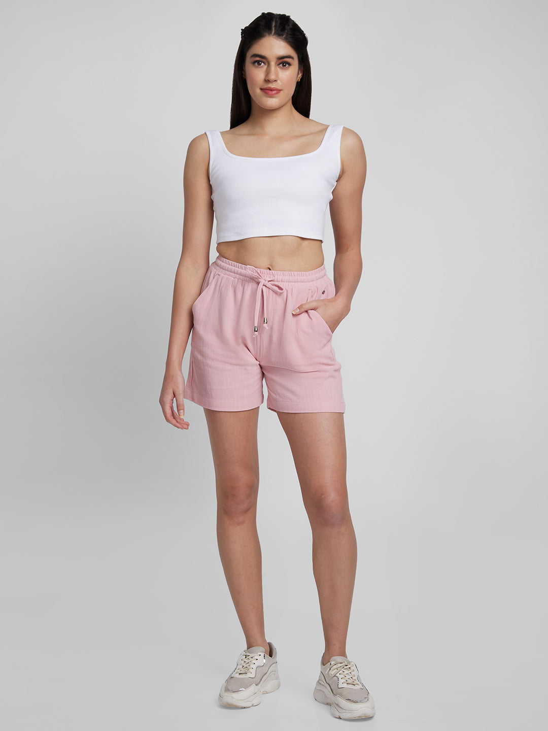 Spykar Women Pink Cotton Blend Regular Fit Shorts