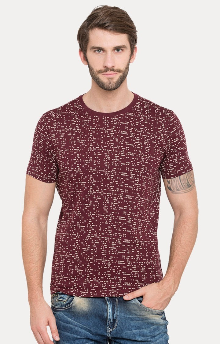 Spykar Red Printed Slim Fit Men T-Shirts