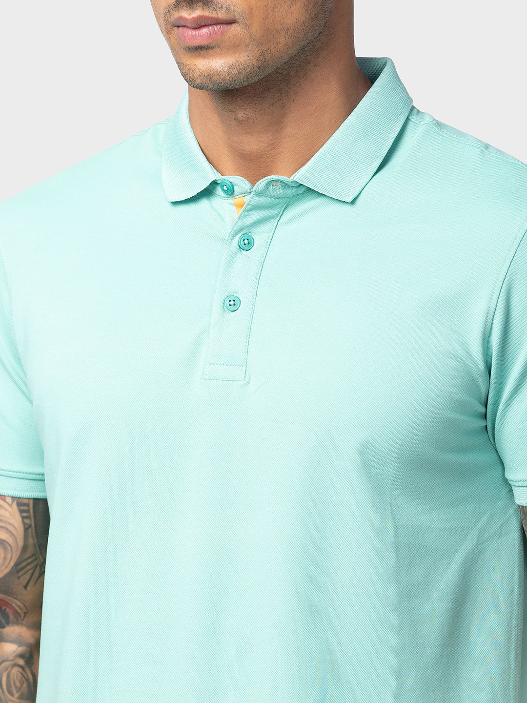 Spykar Men Ice Green Cotton Regular Fit Half Sleeve Plain Polo T-Shirt