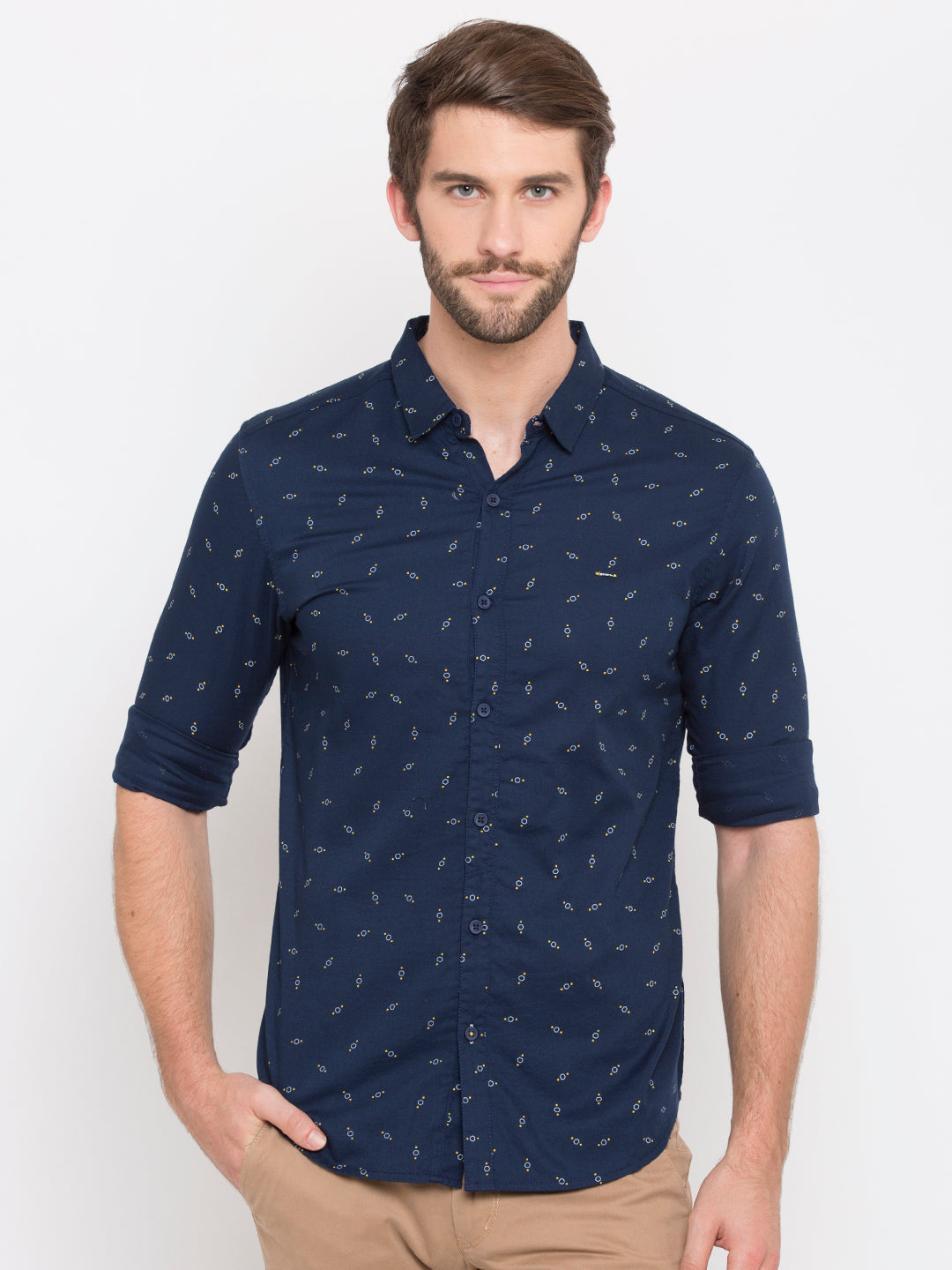 Spykar Men Navy Printed Slim Fit Casual Shirt