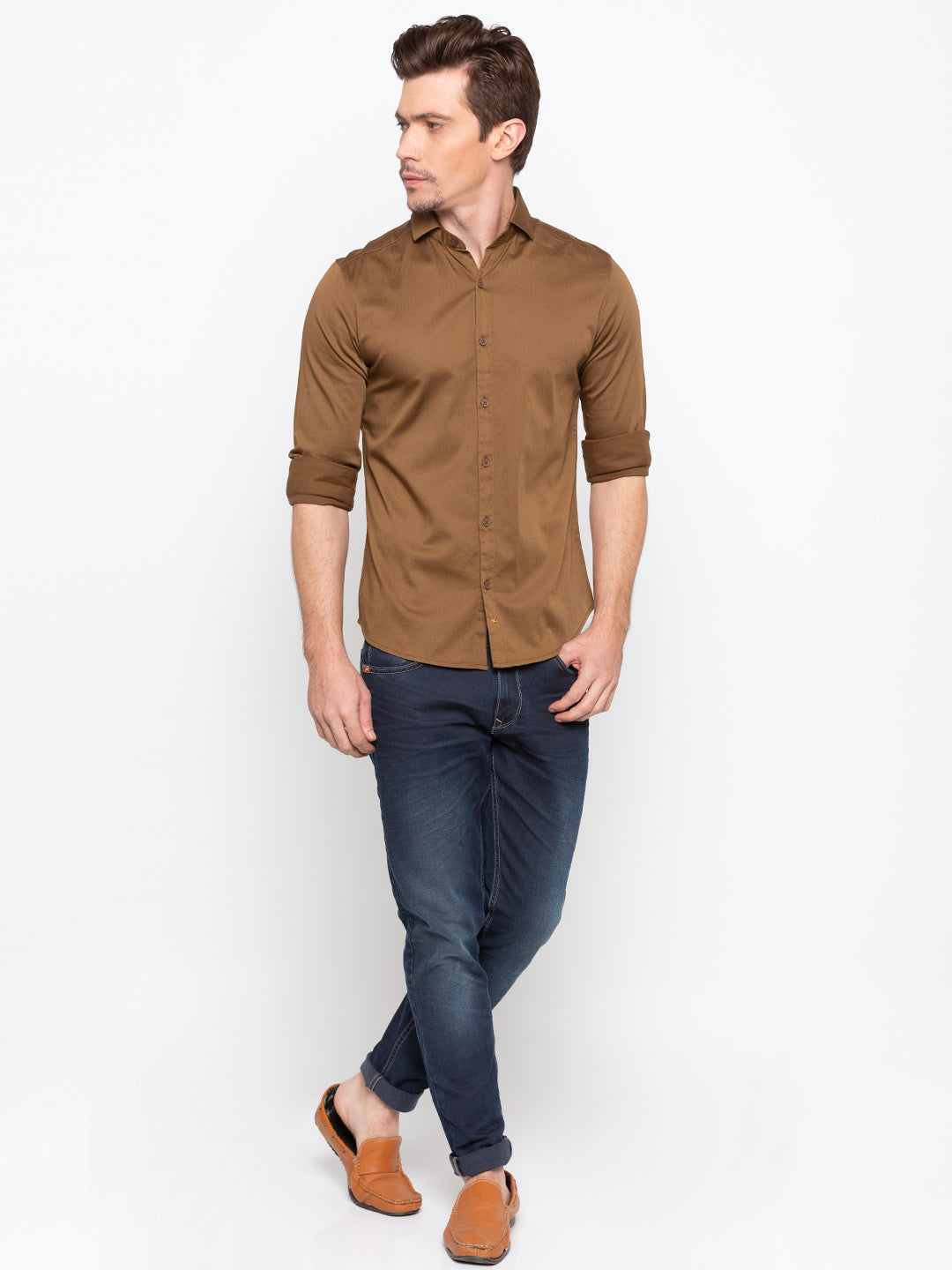 Spykar Men Khaki Solid Slim Fit Casual Shirt