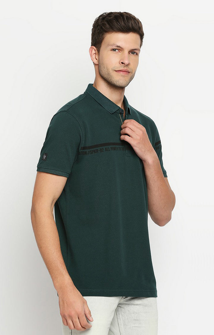 Spykar Men Green Cotton Printed Half Sleeve Polo T-Shirt