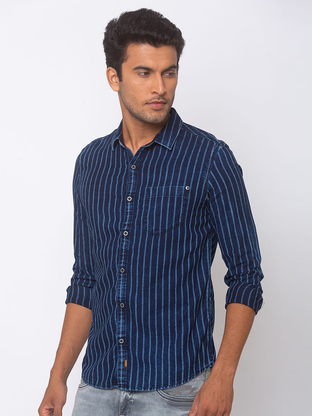 Spykar Men Indigo Blue Cotton Slim Fit Shirt