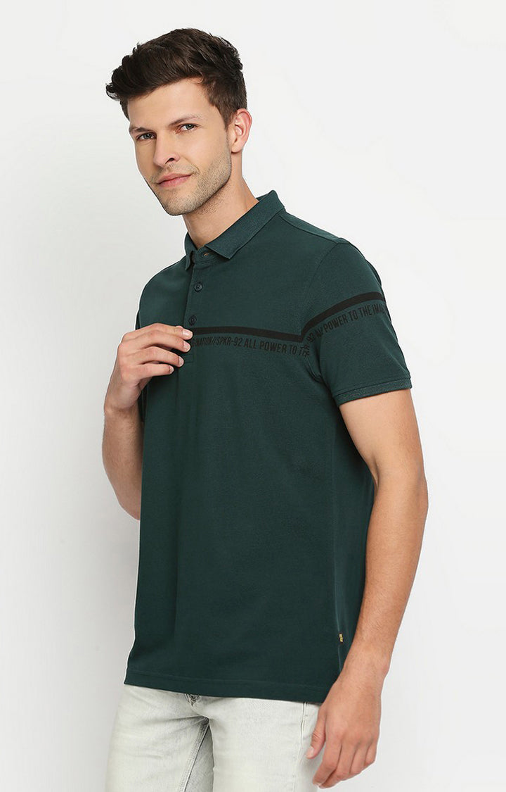 Spykar Men Green Cotton Printed Half Sleeve Polo T-Shirt