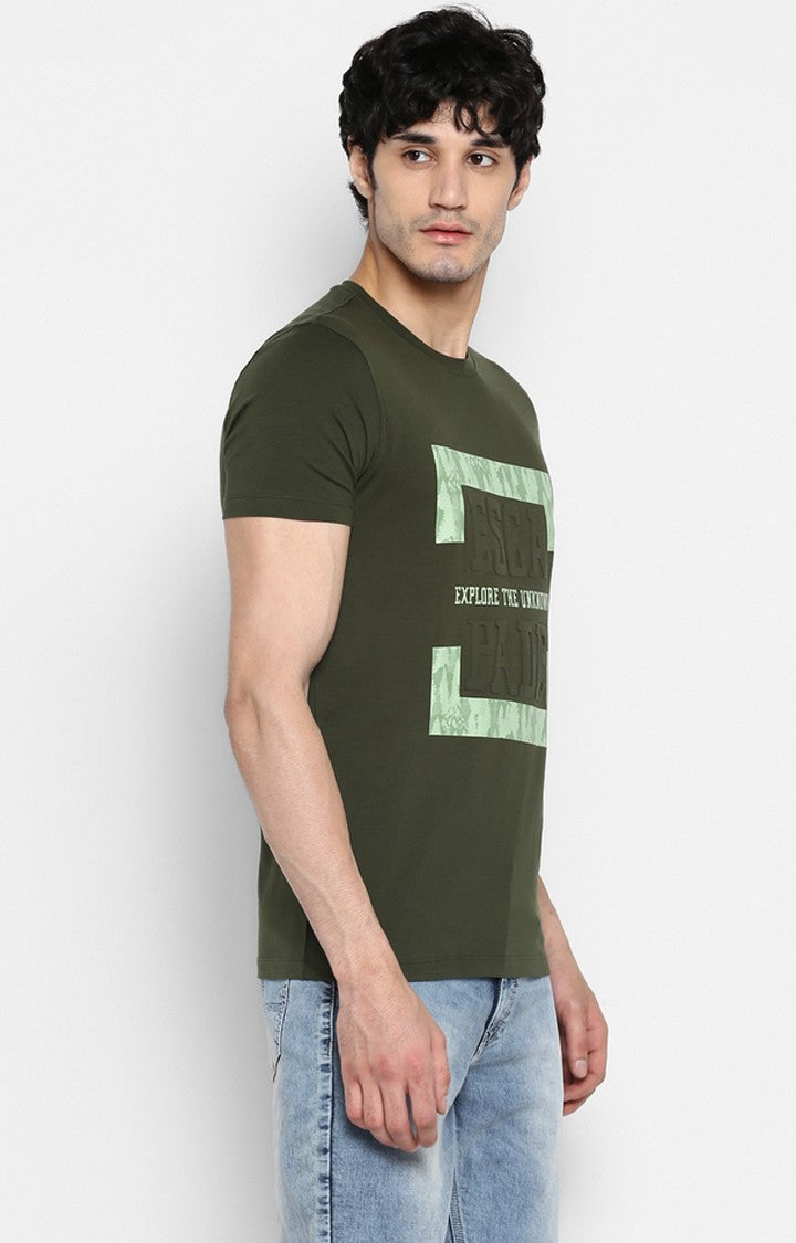 Spykar Olive Printed Slim Fit Men T-Shirts