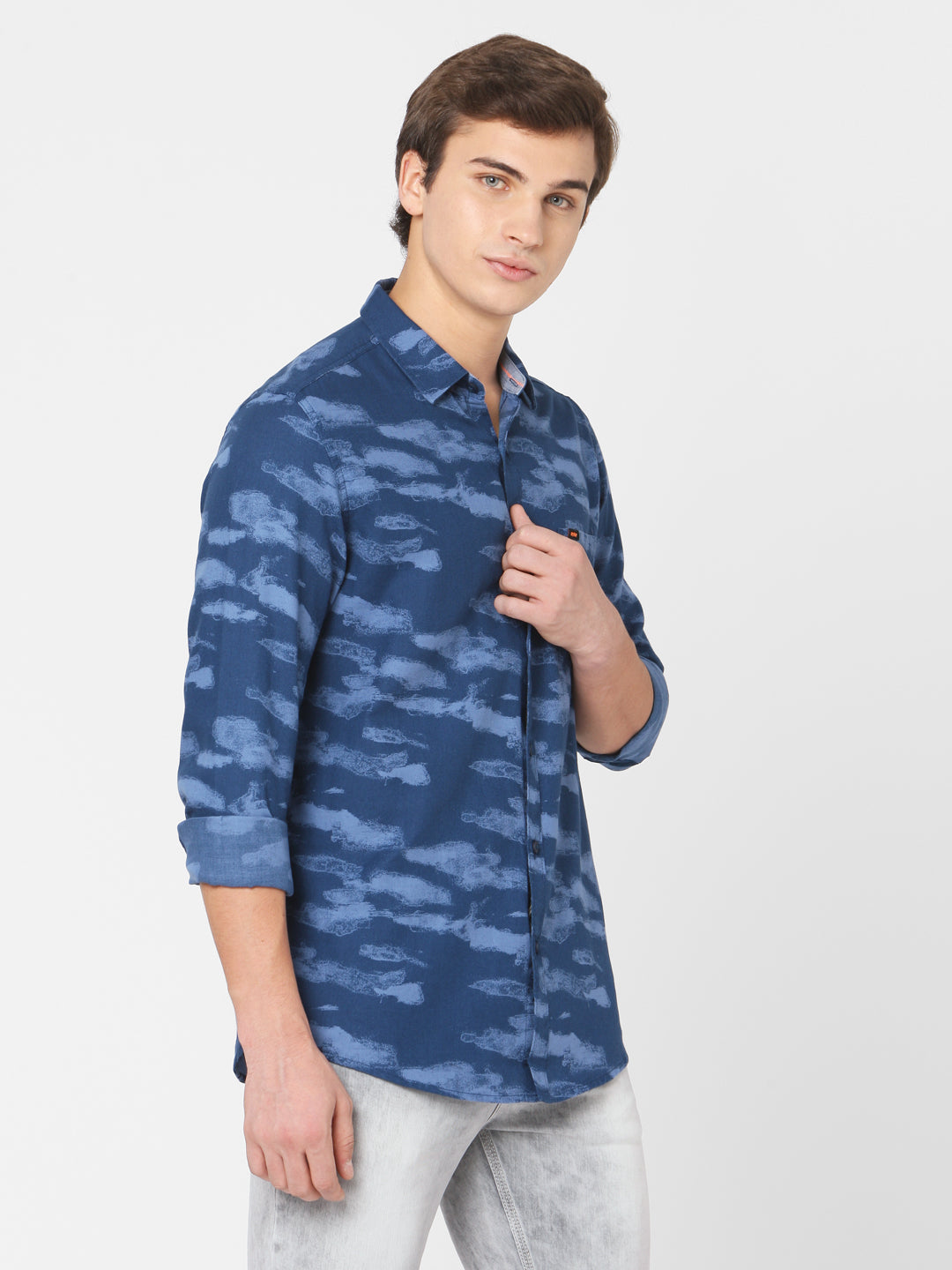 Spykar Men Blue Cotton Slim Fit Shirts