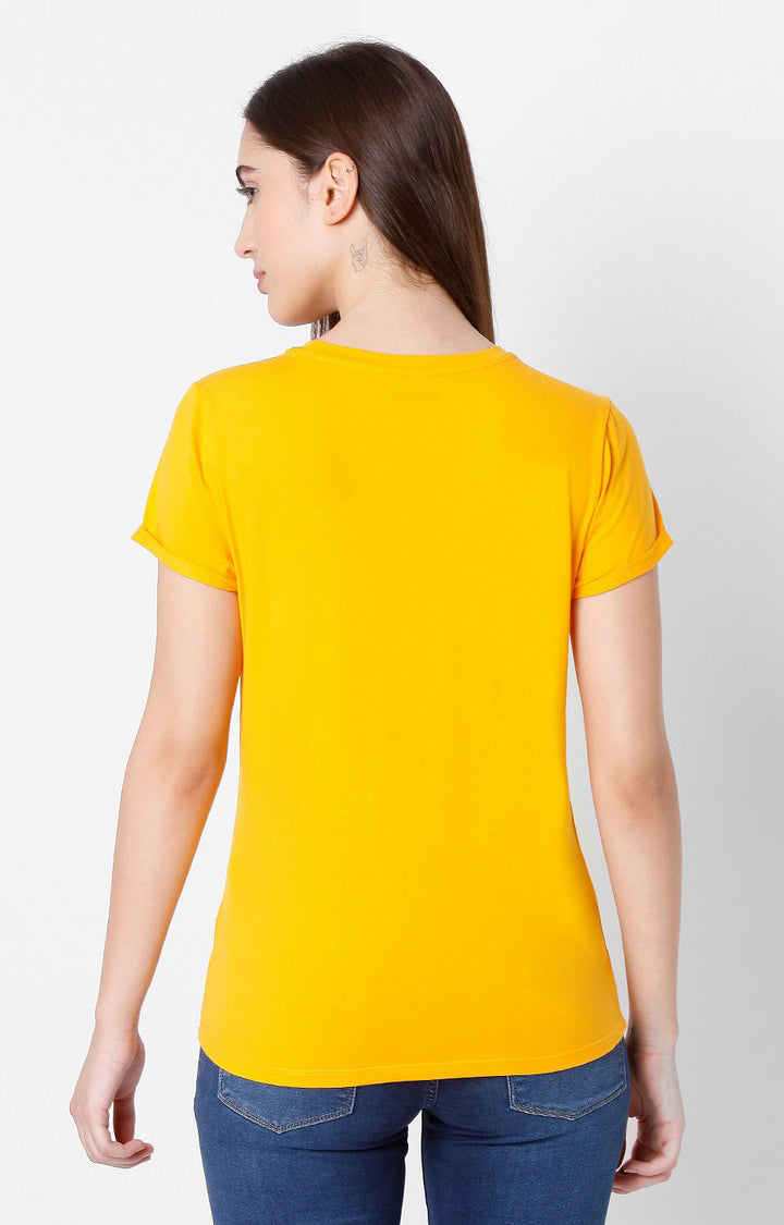 Spykar Women Yellow Cotton Slim Fit Round Neck T-Shirts