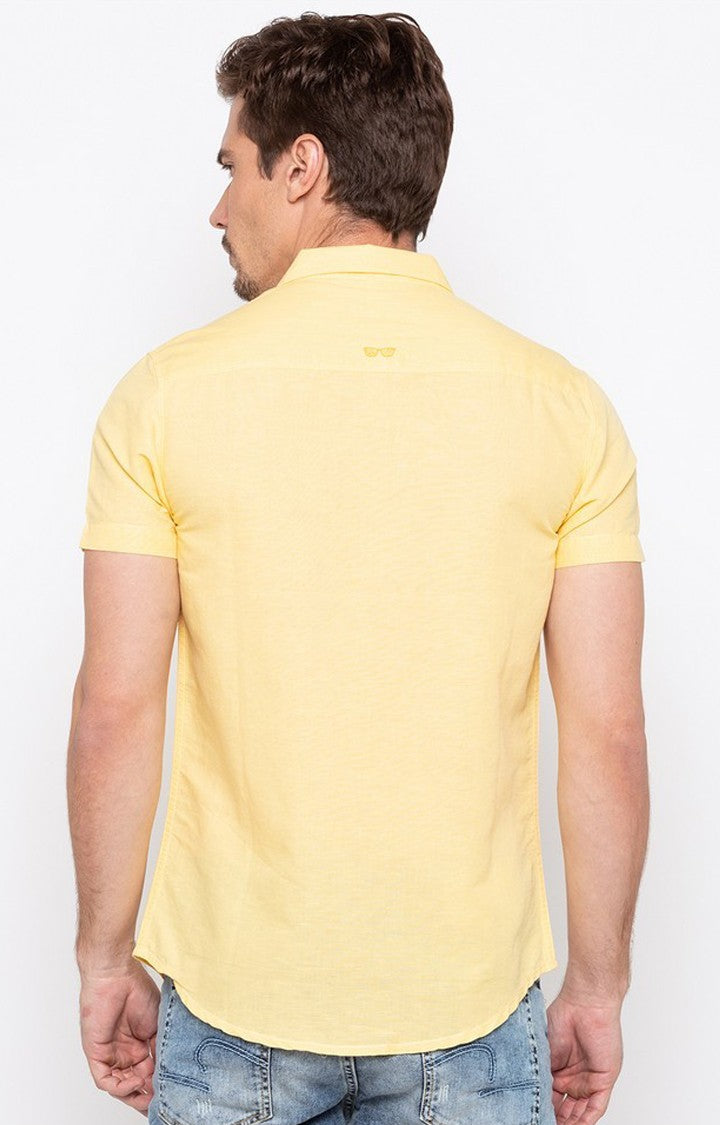 Spykar Men'S Yellow Cotton Solid Casual Shirts