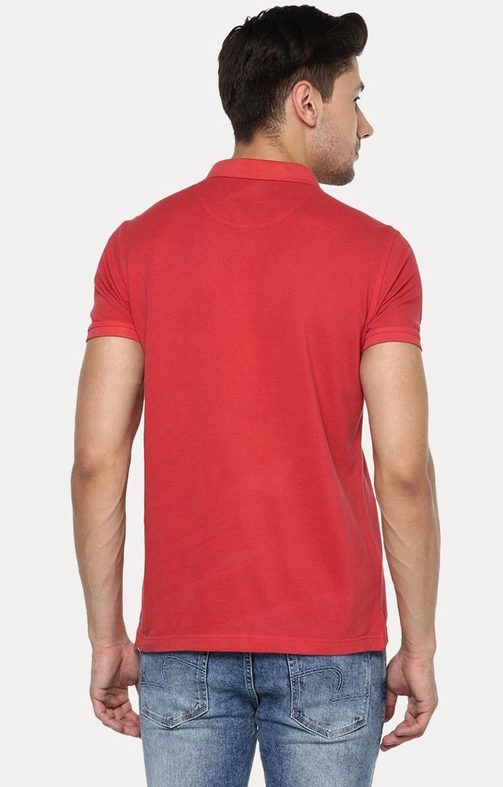 Spykar Red Solid Slim Fit Polo T-Shirt