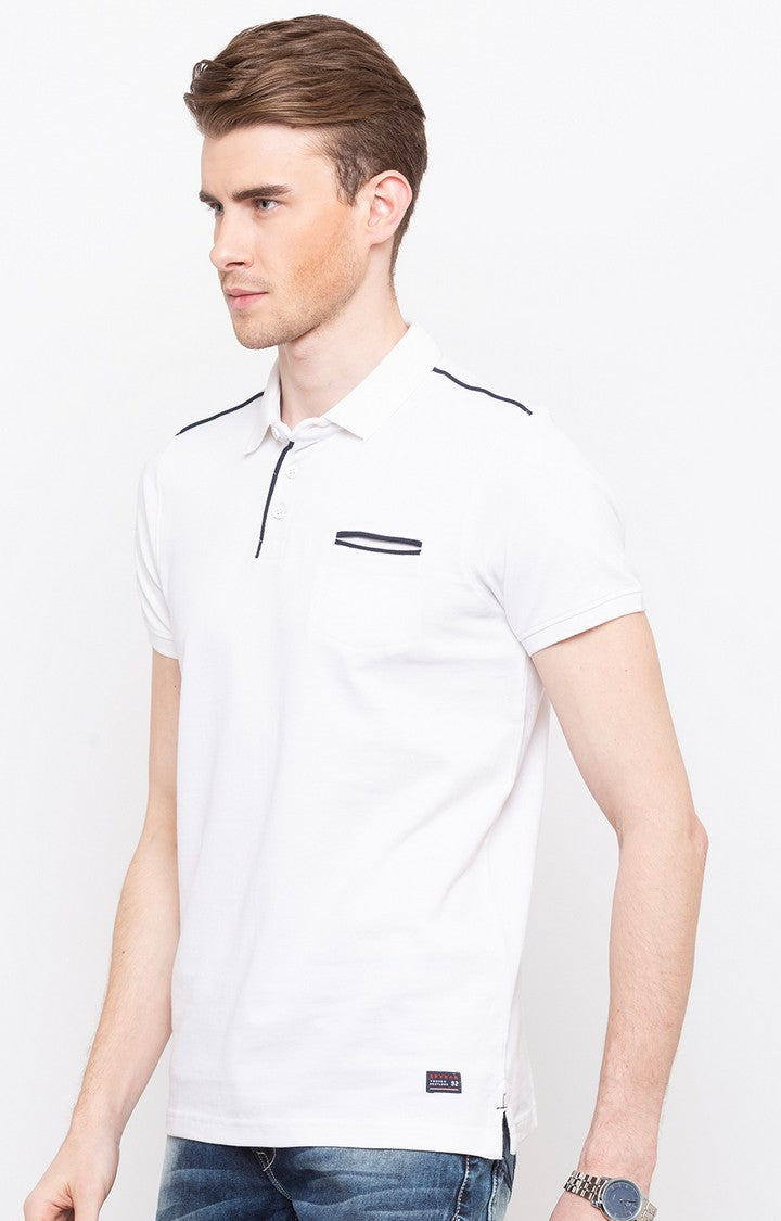 Spykar White Solid Slim Fit Polo T-Shirt