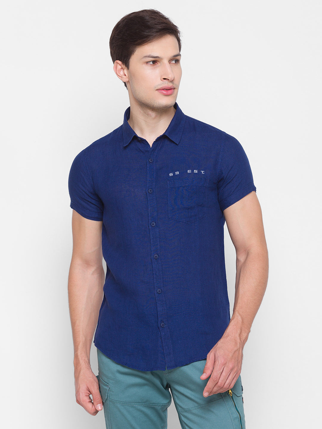 Spykar Slim Fit Blue Cotton Men Shirt