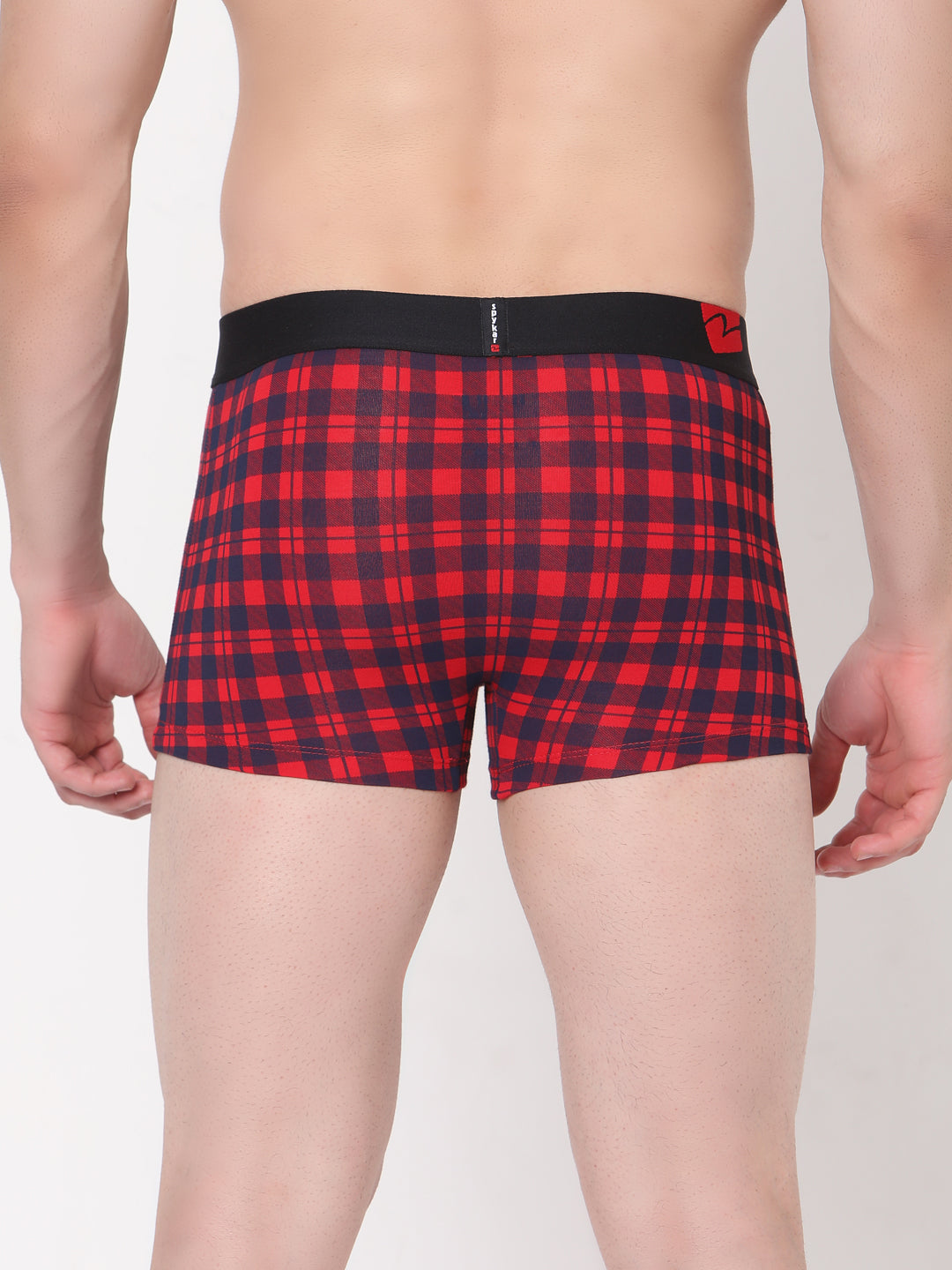 Men Premium Blue-Check Cotton Blend Trunk- Underjeans By Spykar