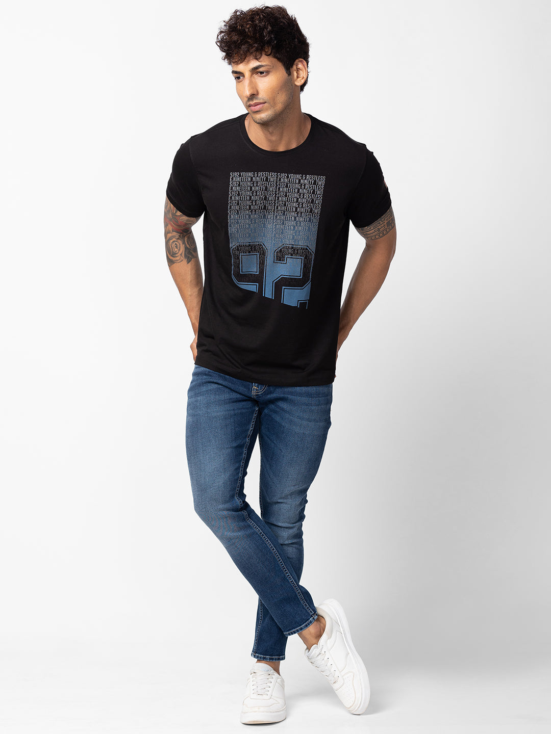 Spykar Men Black Cotton Regular Fit Half Sleeve Printed T-Shirt