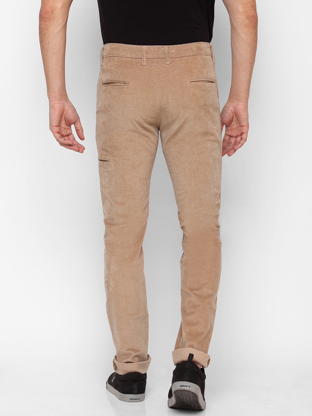 Spykar Beige Cotton Regular Fit Straight Length Trouser For Men