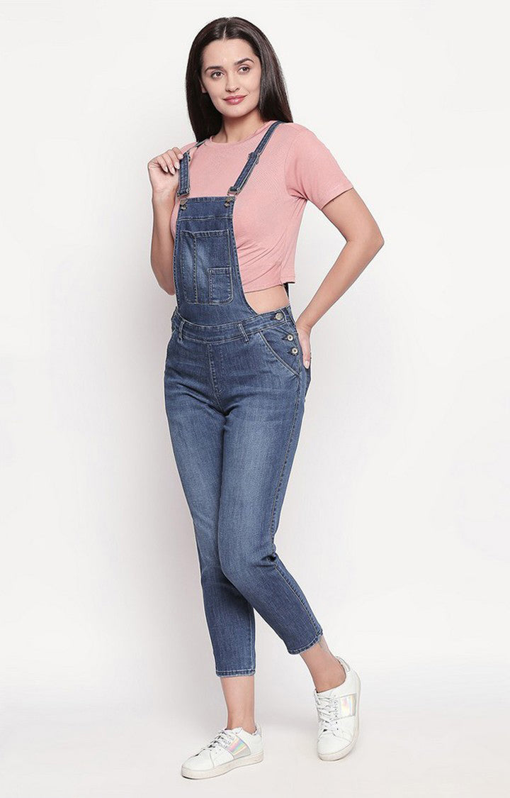 Spykar Women Blue Cotton Skinny Fit Dungaree