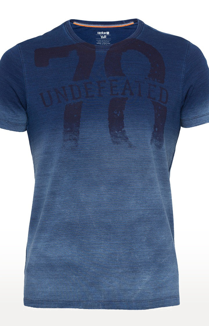 Spykar Indigo Printed Slim Fit Men T-Shirts