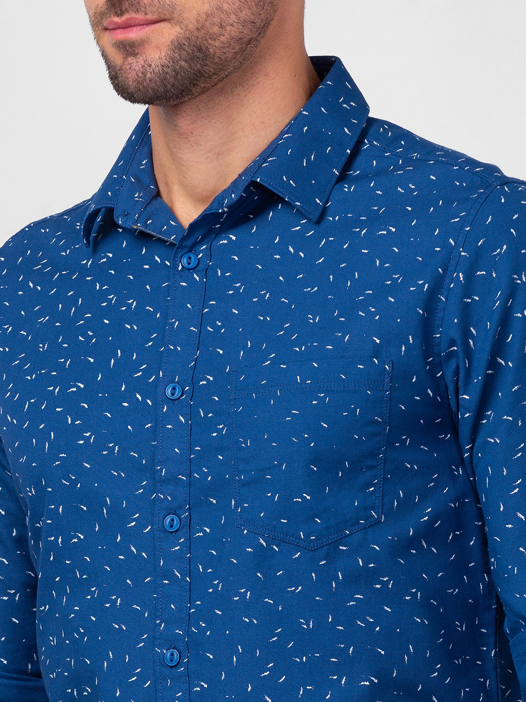 Spykar Men Cobalt Blue Cotton Slim Fit Printed Shirt