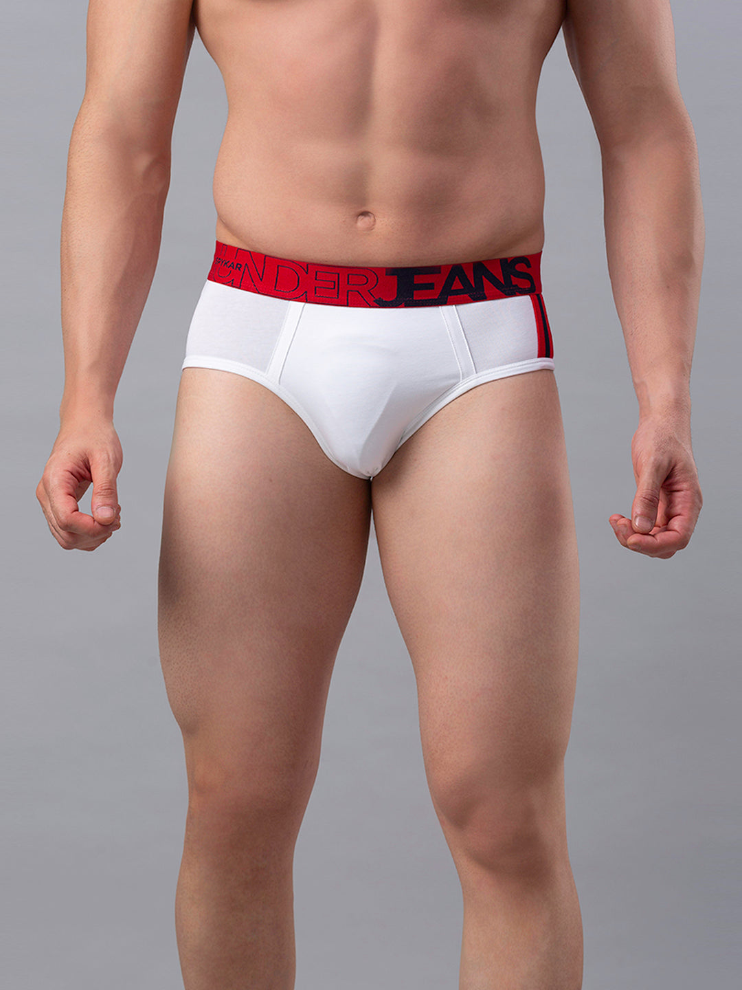 Men Premium Cotton Blend White-Red Brief- UnderJeans by Spykar
