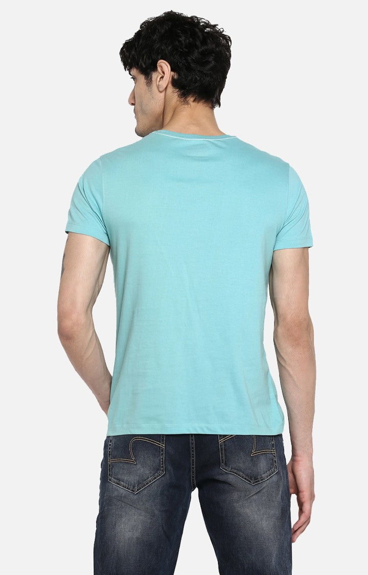 Spykar Marine Blue Printed Slim Fit Men T-Shirts