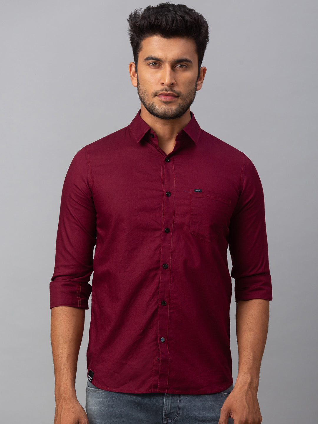 Spykar Men Red Cotton Slim Fit Shirt