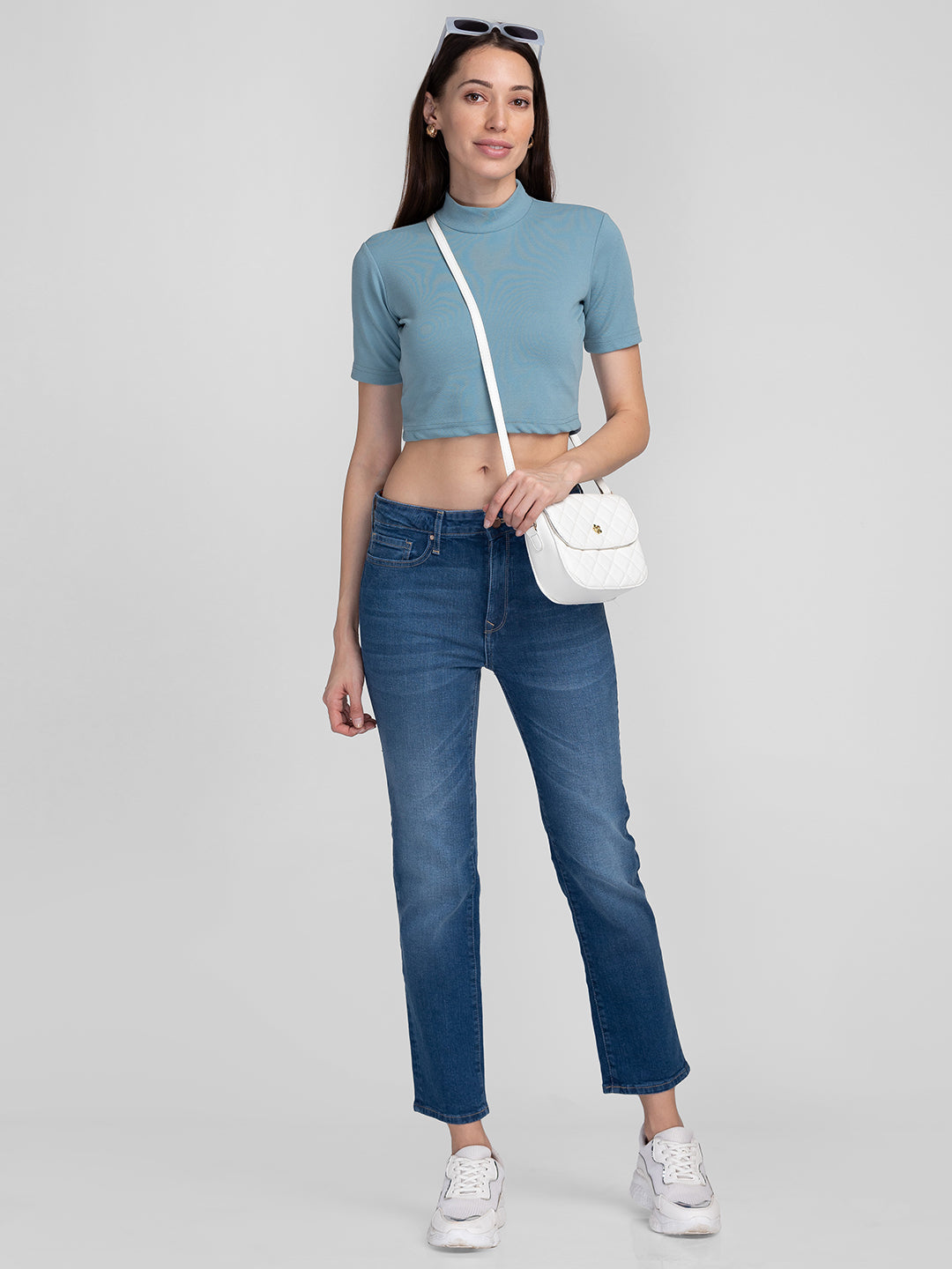 Spykar Women Mid Blue Cotton Slim Straigth Fit Ankle Length Jeans (Emma)