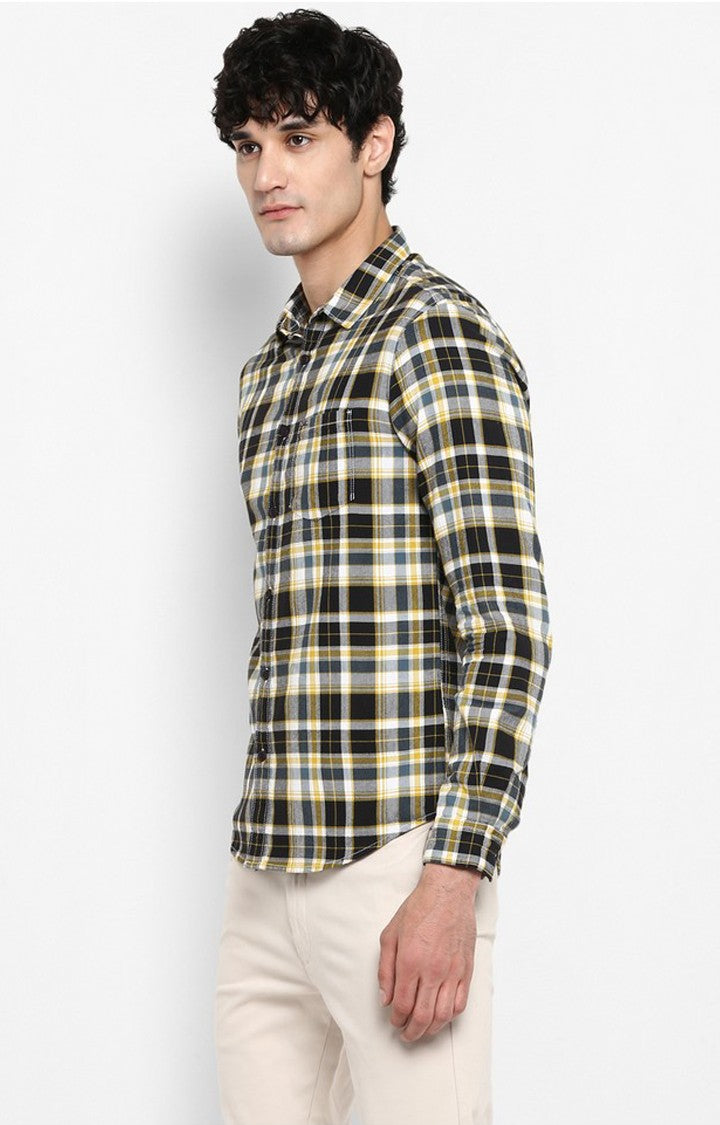 Spykar Men'S Yellow Cotton Checked Casual Shirts