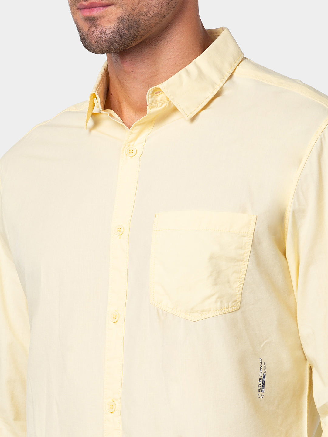 Spykar Men Powder Yellow Cotton Slim Fit Plain Shirt