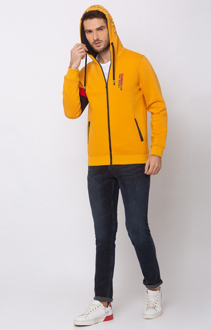 Spykar Yellow Cotton Regular Fit Sweatshirt For Men