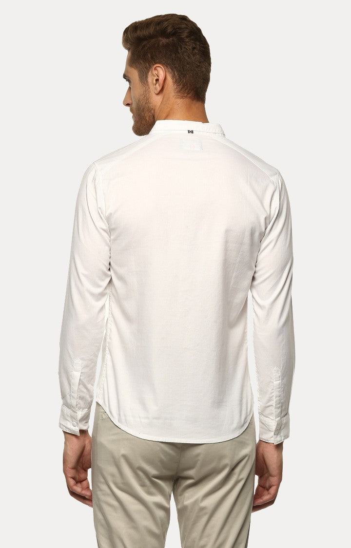 Spykar Men White Cotton Slim Fit Plain Shirt