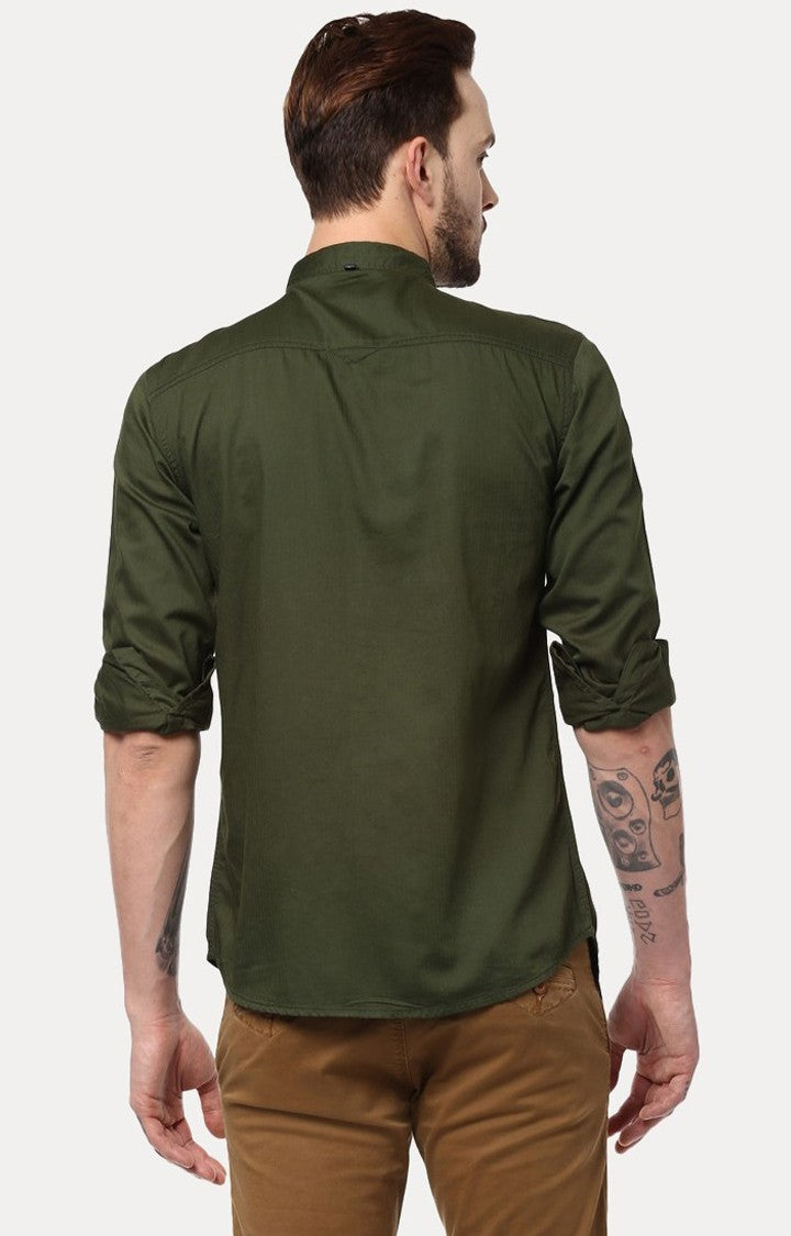 Spykar Men'S Green Cotton Solid Casual Shirts