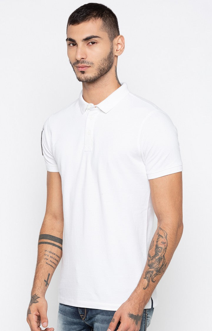 Spykar White Solid Slim Fit Polo T-Shirt