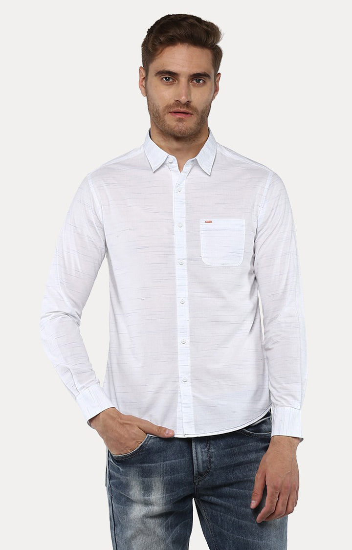 Spykar Men'S White Cotton Melange Casual Shirts