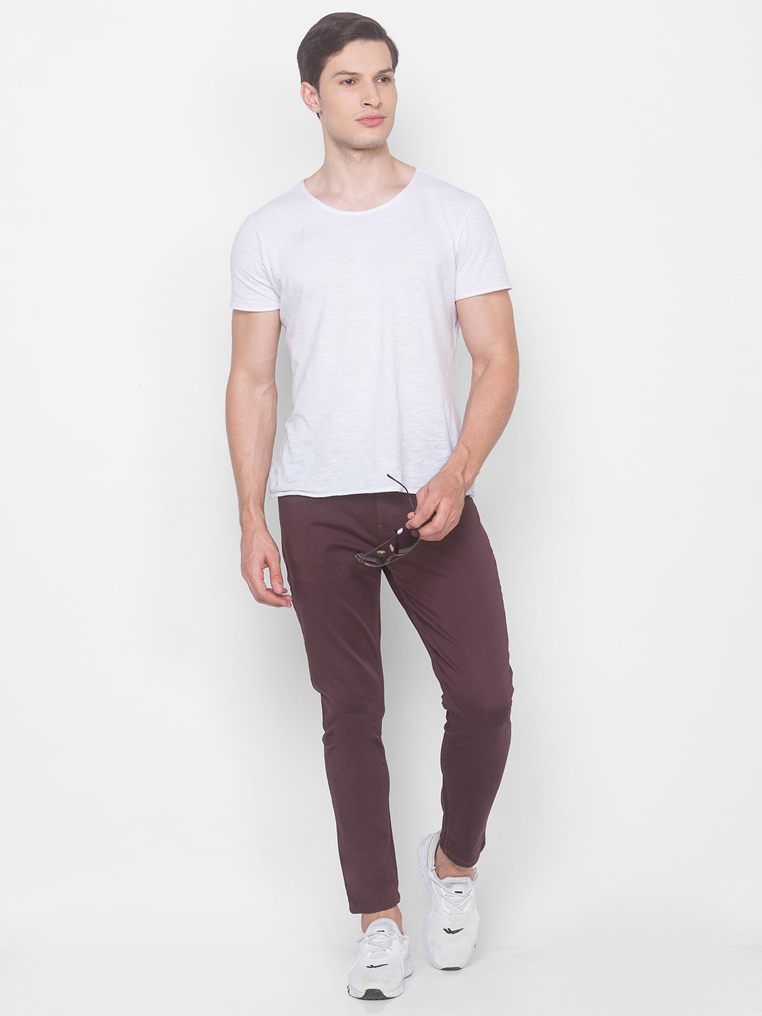 Spykar Men Red Cotton Slim Fit Casual Trousers