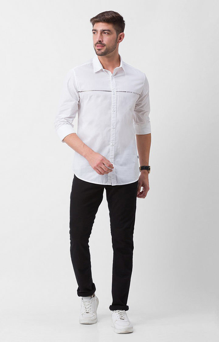 Spykar White Cotton Full Sleeve Plain Shirt For Men