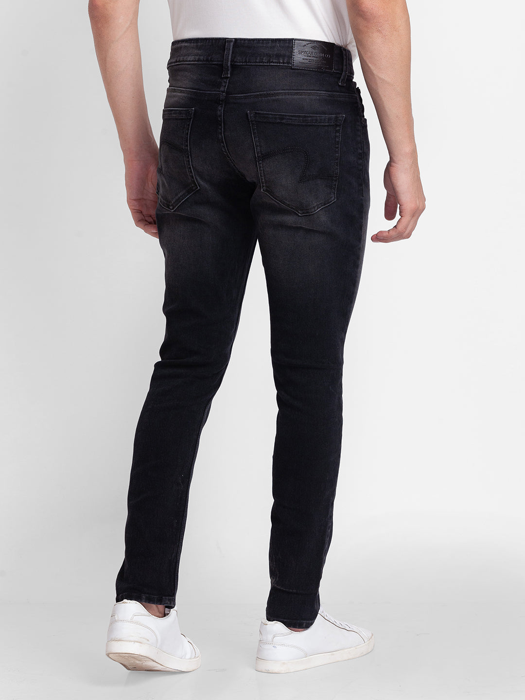 Spykar Charcoal Black Cotton Slim Fit Tapered Length Jeans For Men (Kano)