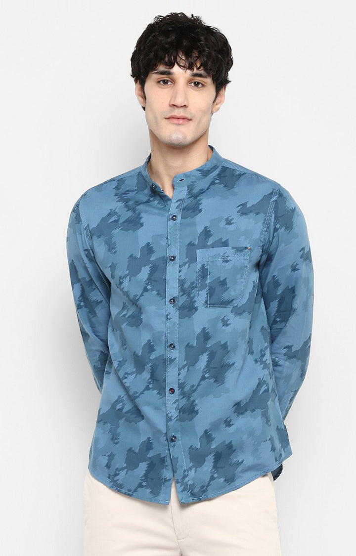 Spykar Men'S Blue Cotton Printed Casual Shirts