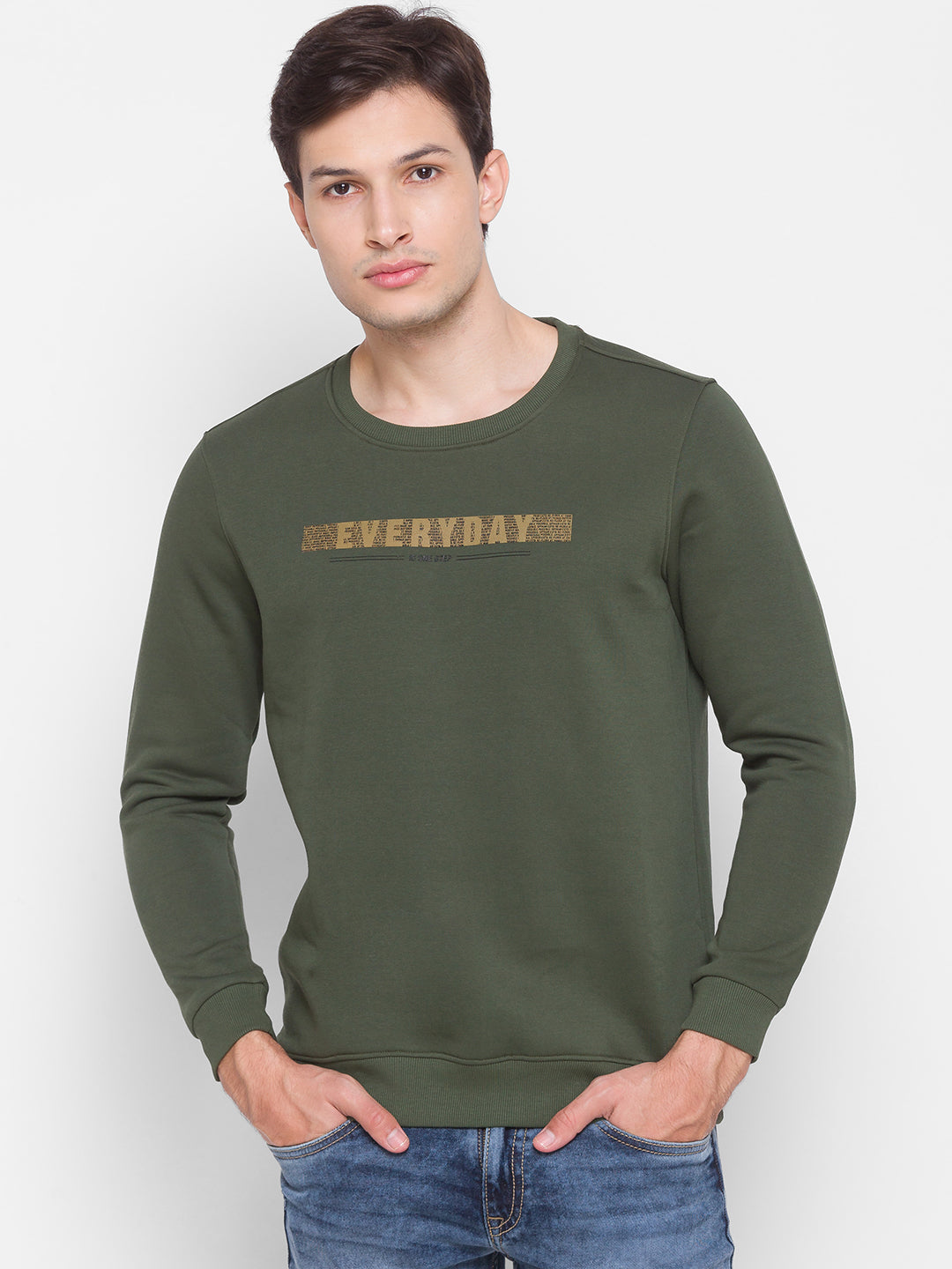 Spykar Green Cotton Sweatshirt For Men