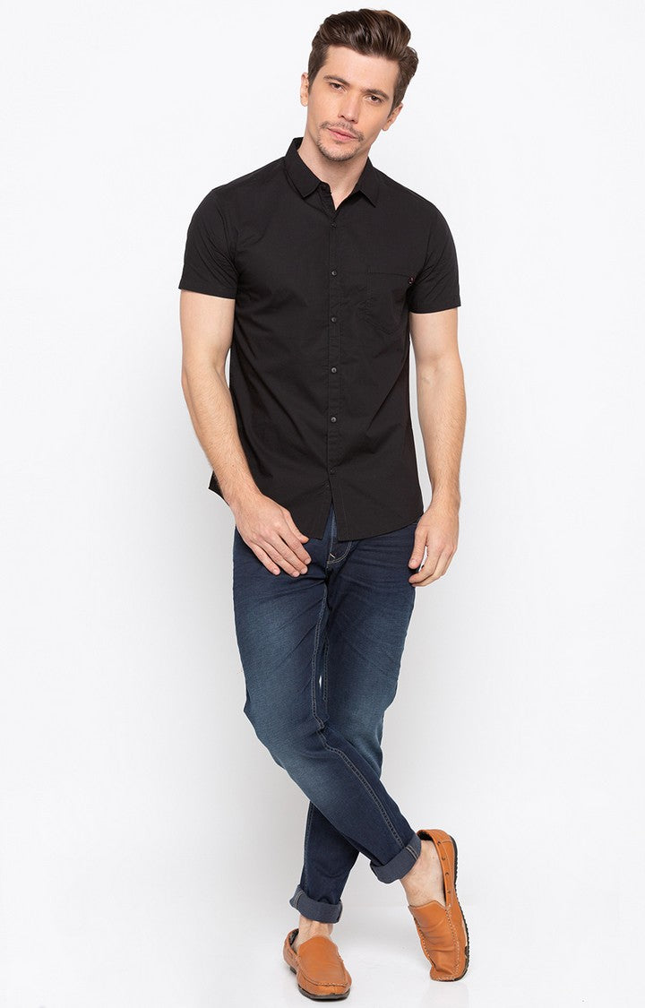 Spykar Men'S Black Cotton Solid Casual Shirts