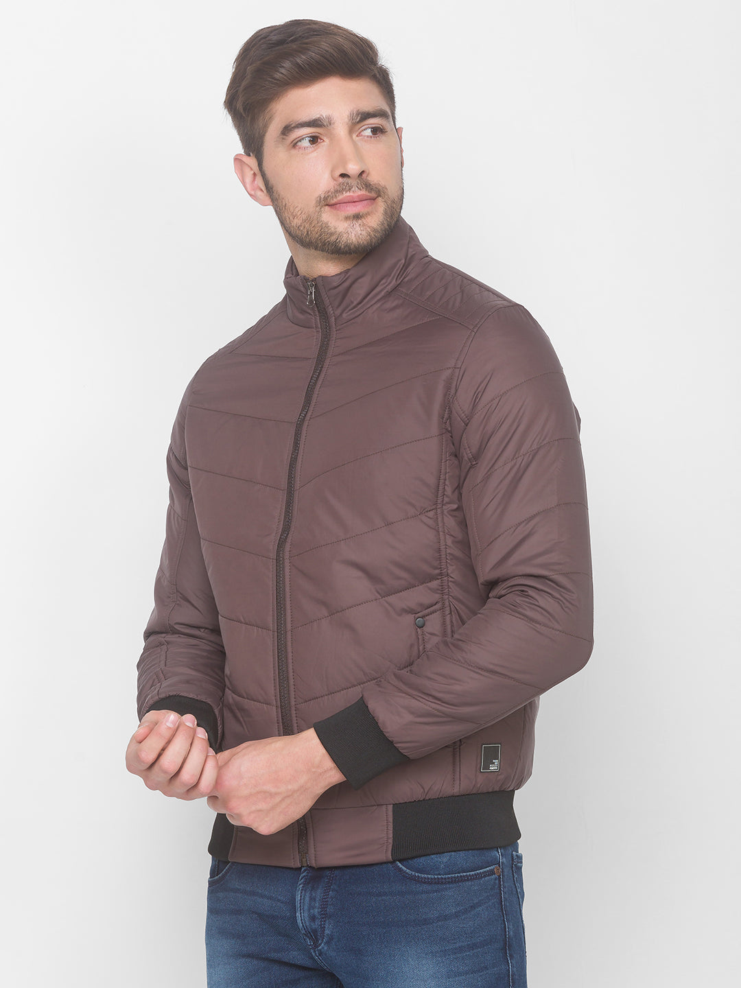 Spykar Coffee Polyester Men Front Open Jacket