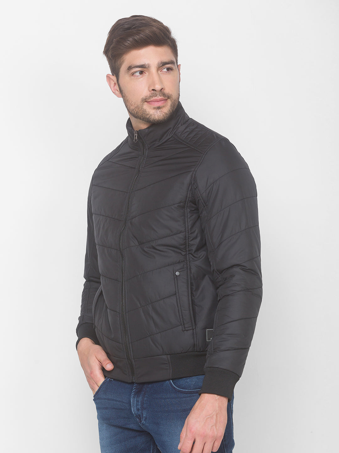 Spykar Black Polyester Men Front Open Jacket