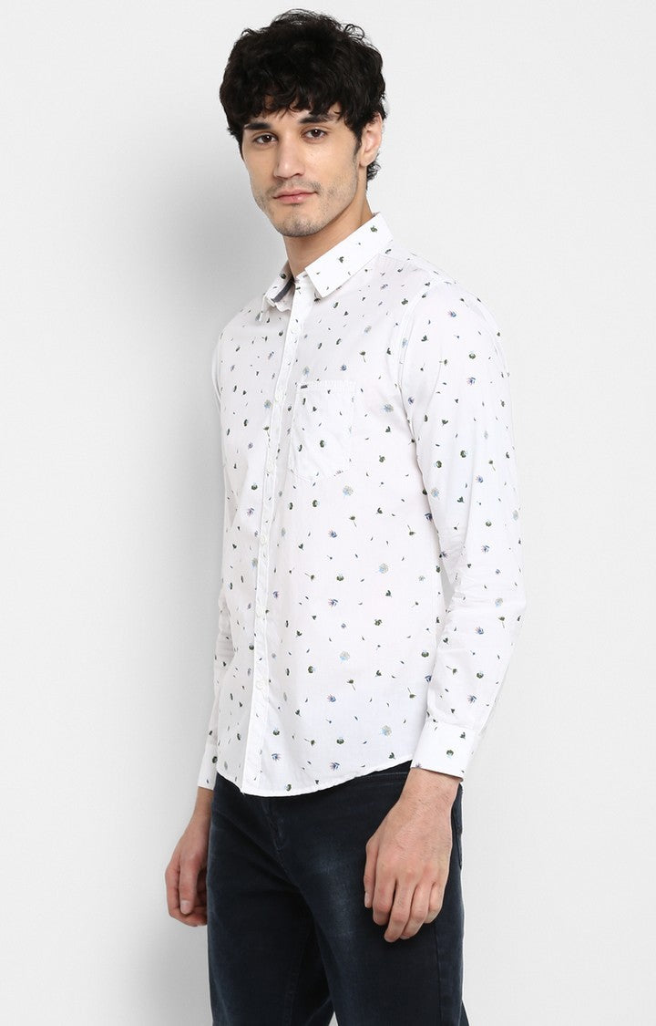 Spykar White Cotton Slim Fit Shirts For Men