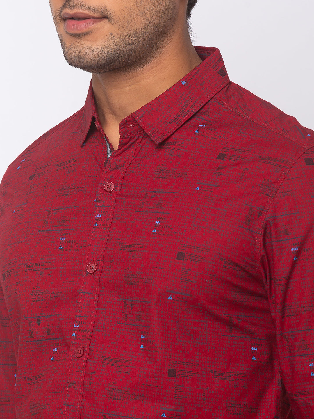 Spykar Men Red Cotton Slim Fit Shirt