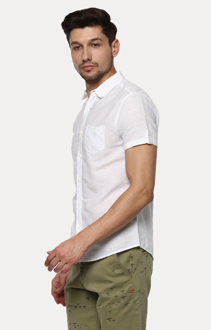 Spykar Men'S White Cotton Solid Casual Shirts