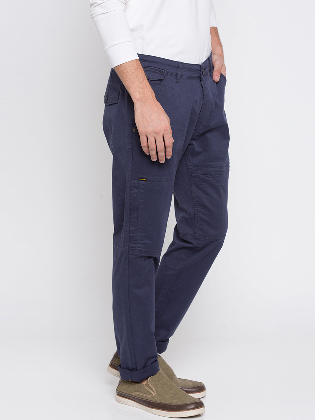 Spykar Men Blue Cotton Slim Fit Casual Trousers