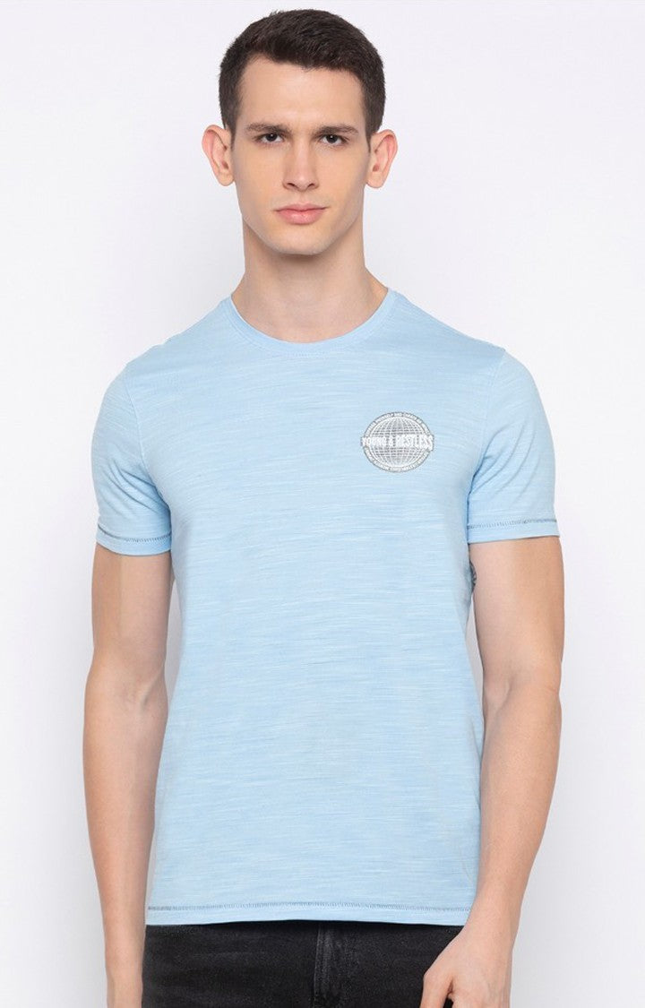 Spykar Blue Cotton Slim Fit T-Shirt For Men