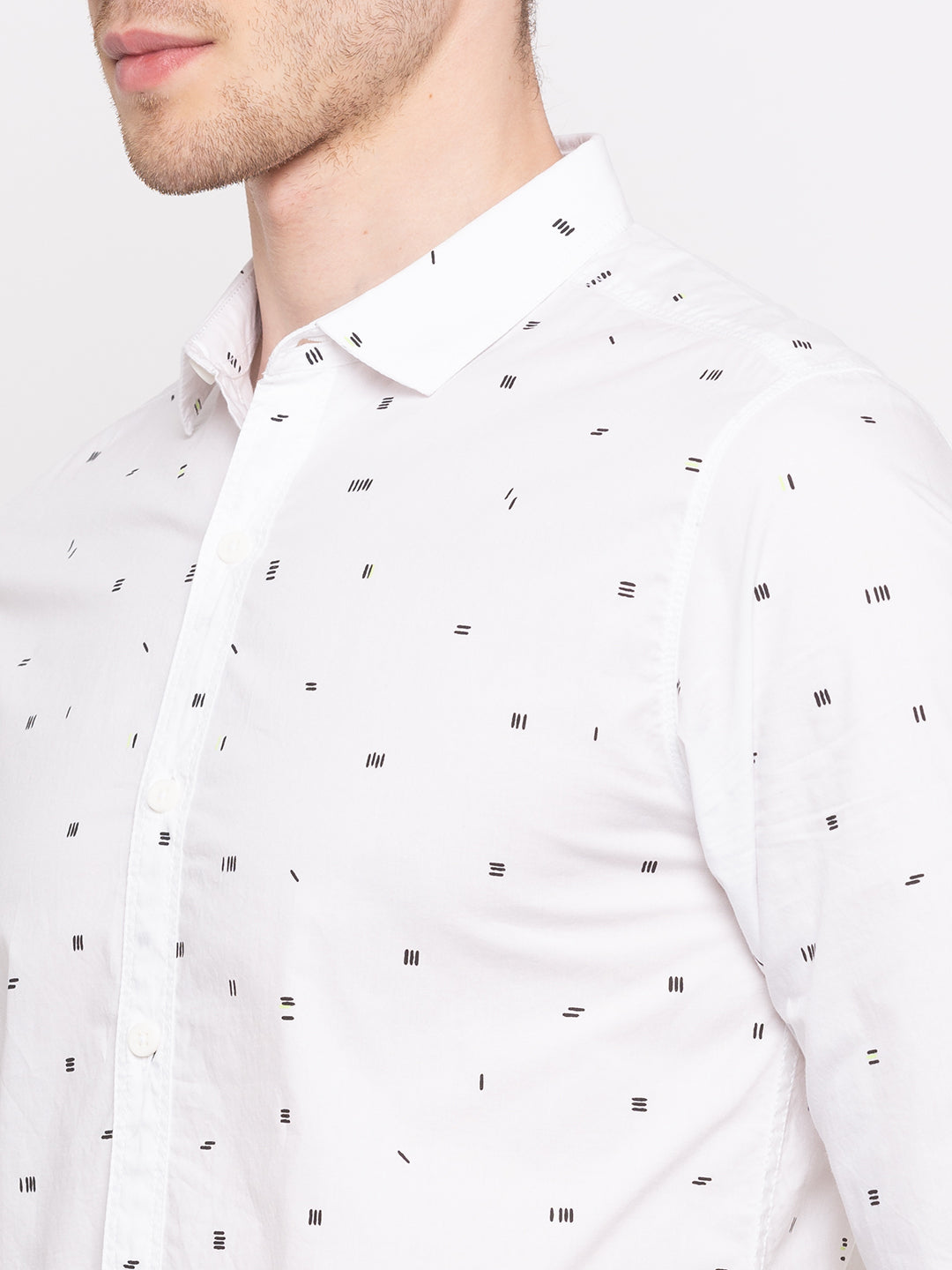 Spykar Men White Printed Slim Fit Casual Shirt