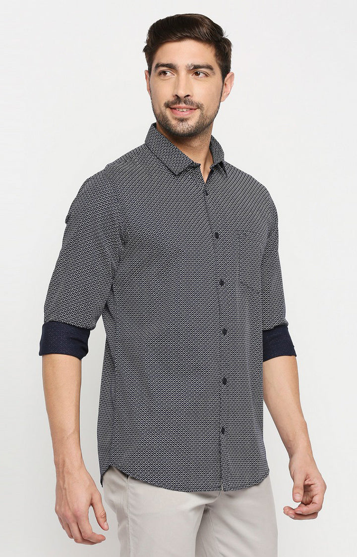 Spykar Men Navy Blue Cotton Regular Fit Full Sleeve Casual Shirt