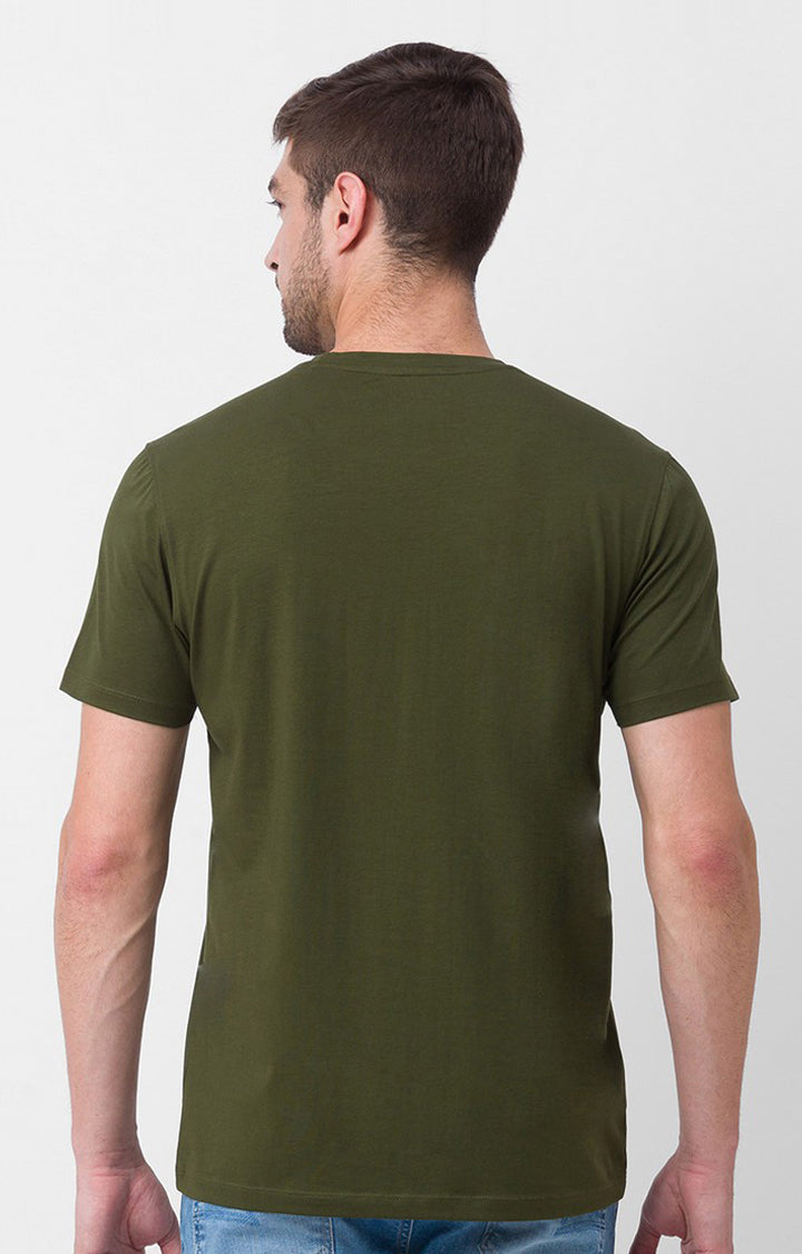 Spykar Rifle Green Cotton Half Sleeve Printed Casual T-Shirt For Men